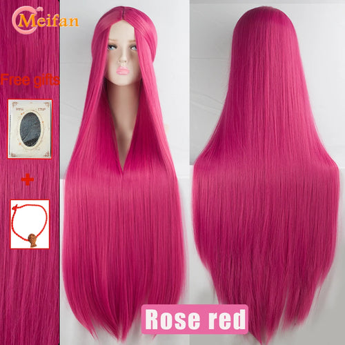 MEIFAN 100CM Synthetic Cosplay Anime Costume Wig Blonde Blue Red Pink