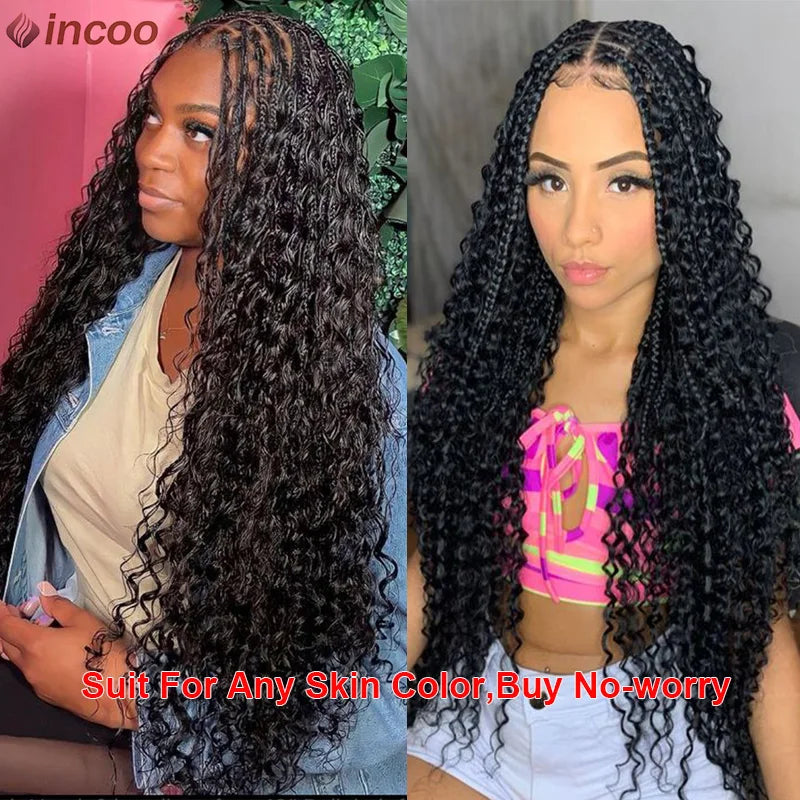 Long 32 Boho Braided Full Lace Front Wigs 613 Blonde Curly Goddess