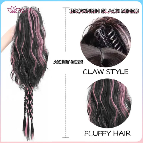 HUAYA Synthetic Claw Clip Ponytail Braid Hair Extensions Long Curly