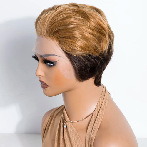 Slicked-Back Straight Wigs Pixie Cut Straight Bob Short Human Hair