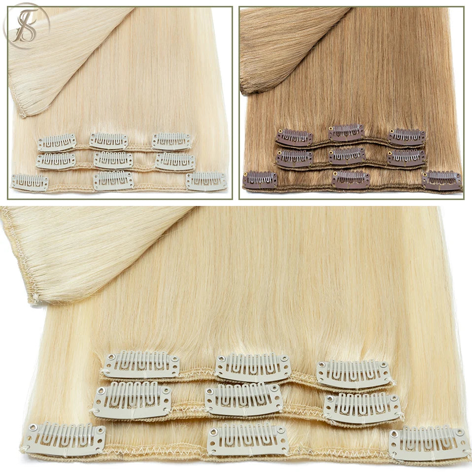 TESS 7Pcs/Set Human Hair Clip In Hair Extensions Natural Extension