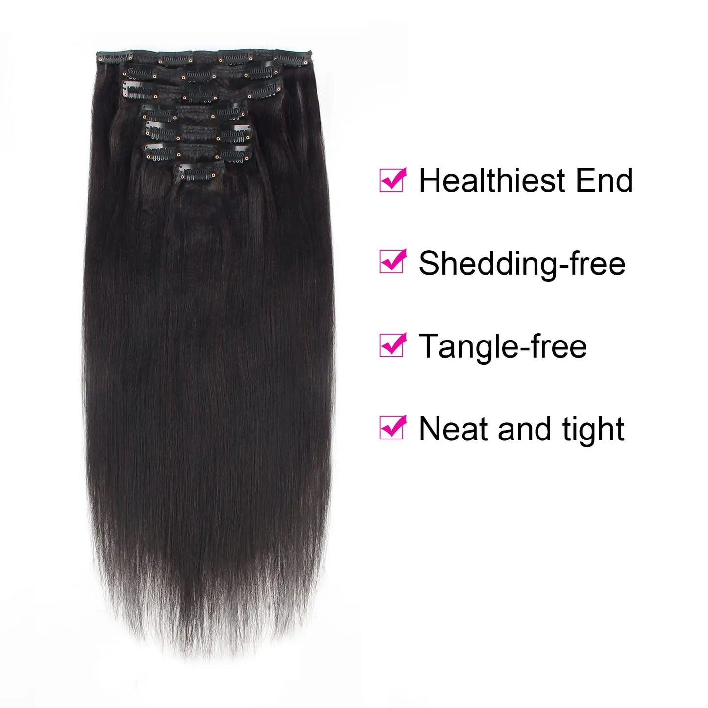 Yaki Straight Clip in 100% Human Hair Extensions Double Weft Straight