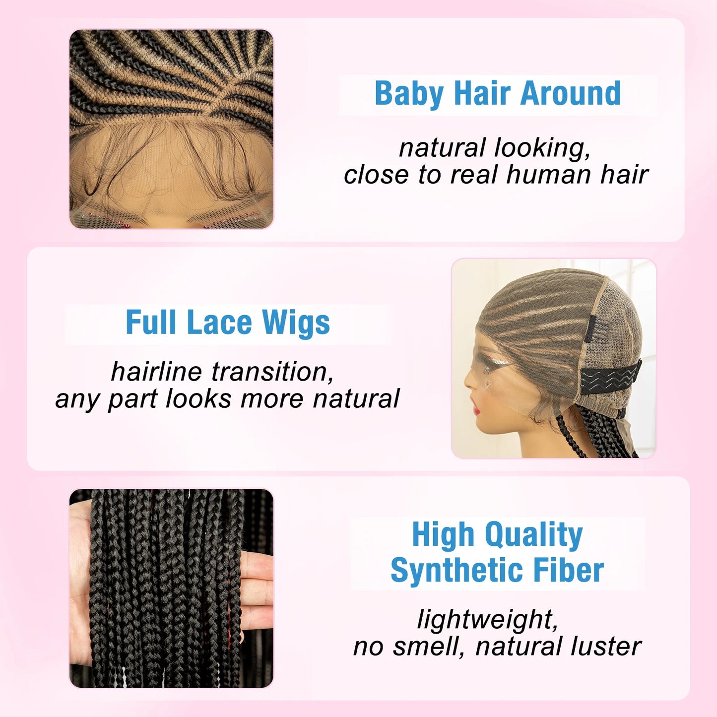 Full Lace Cornrow Braided Wigs for Black Women Handmade Synthetic Long