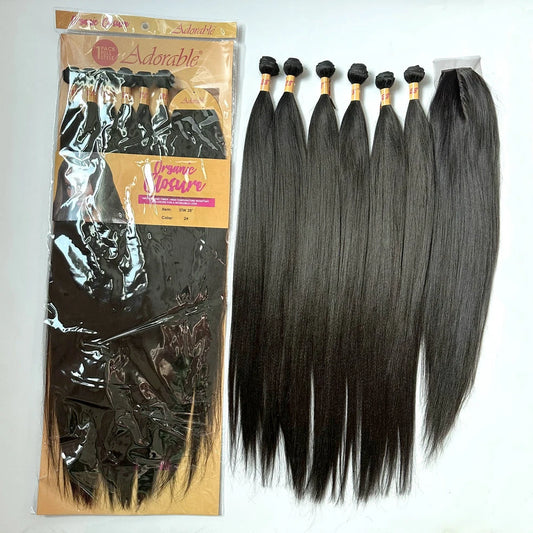 Hot Sell Long Silk Straight Synthetic Hair Bundles With Closure,High