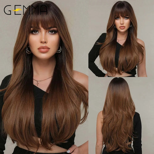 Long Wavy Light Ash Blonde Synthetic Wigs with Bangs for Women Natural