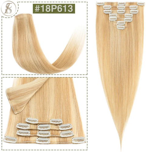 TESS 7Pcs/Set Human Hair Clip In Hair Extensions Natural Extension