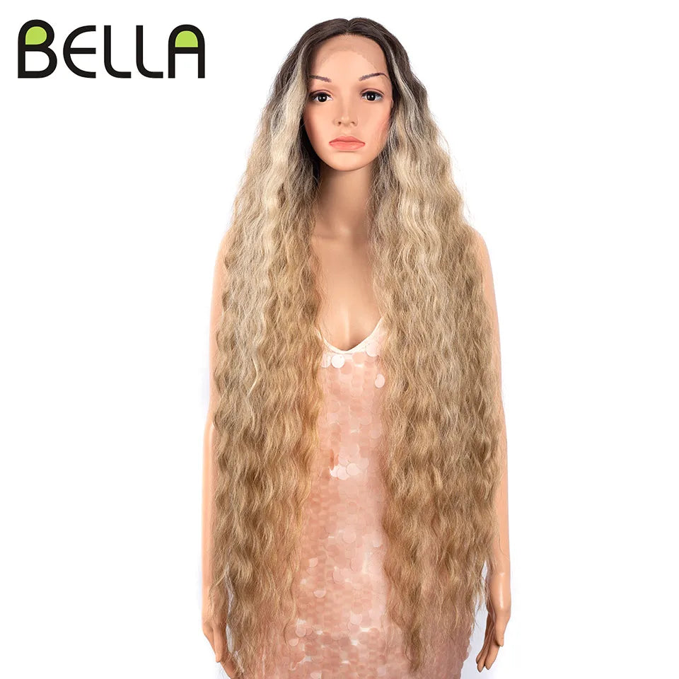 Bella 40 Inch T Part Lace Wigs Synthetic Deep Wave Long Wigs Ombre