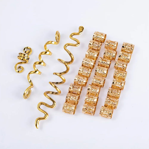 28/60pcs Gold Silver Hair Ring Braid Dreadlocks Snake Bead Hair Cuffs