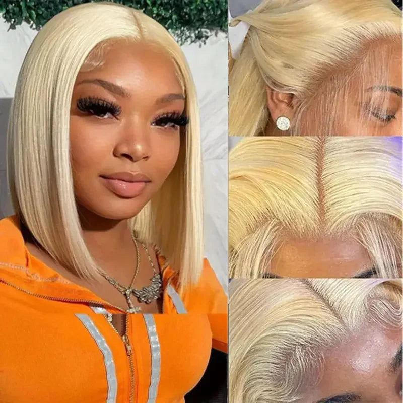 613 Honey Blonde Short Bob Wig Hd 13x4 Lace Front Human Hair Wigs For