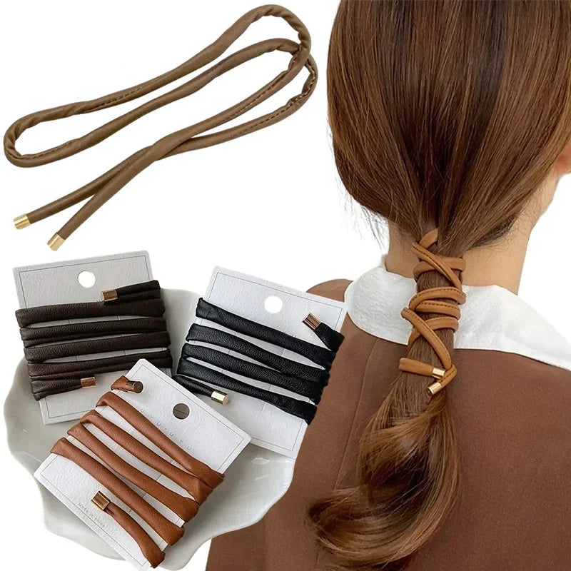 2pcs girls Designer Leather Hair Rope Scrunchies INS Long Wire Hair