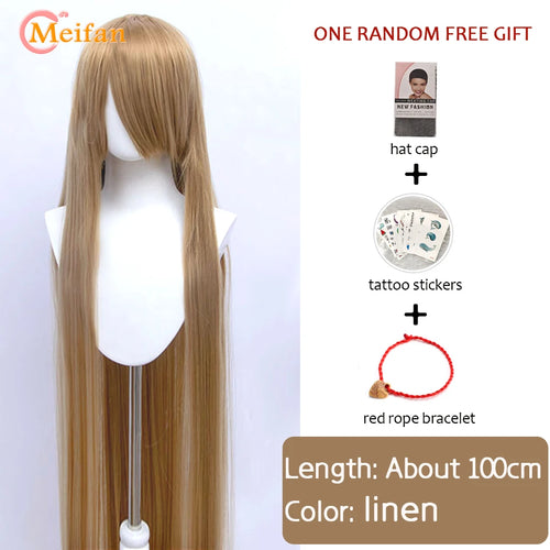 MEIFAN 100CM Synthetic Cosplay Anime Costume Wig Blonde Blue Red Pink