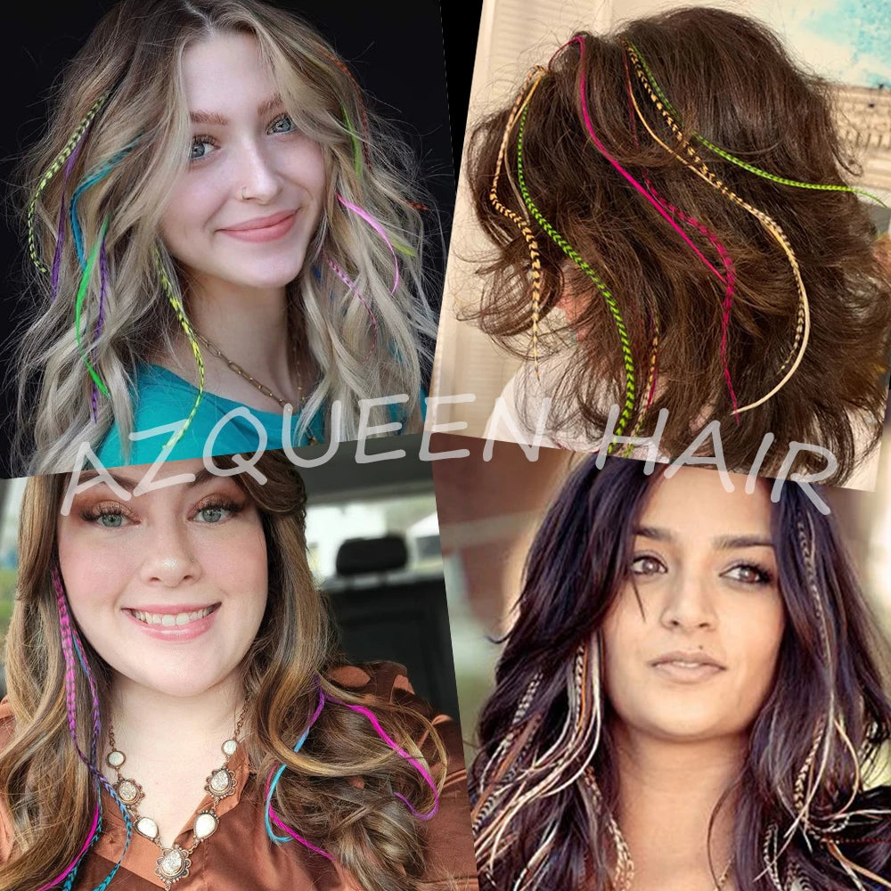 AZQUEEN Feather Hair Extension 10Pieces Fake Hair I Tip Rainbow