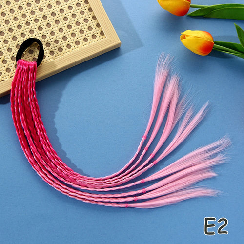 Synthetic Colorful Braids Hair Extensions With Rubber Bands Rainbow