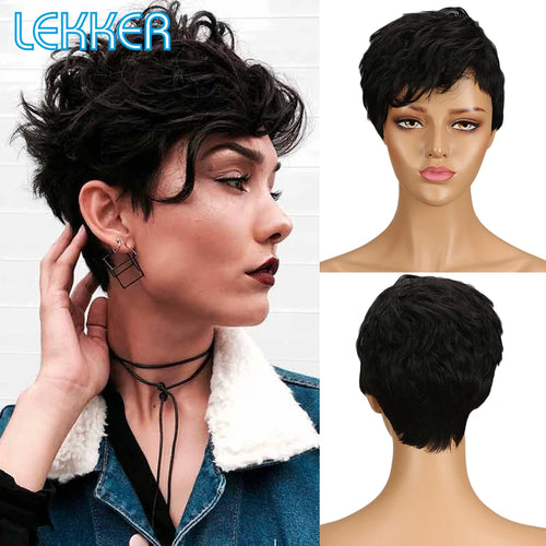 Lekker Wear to go Highlight Gold Brown Short Pixie Cut Human Hair Wigs