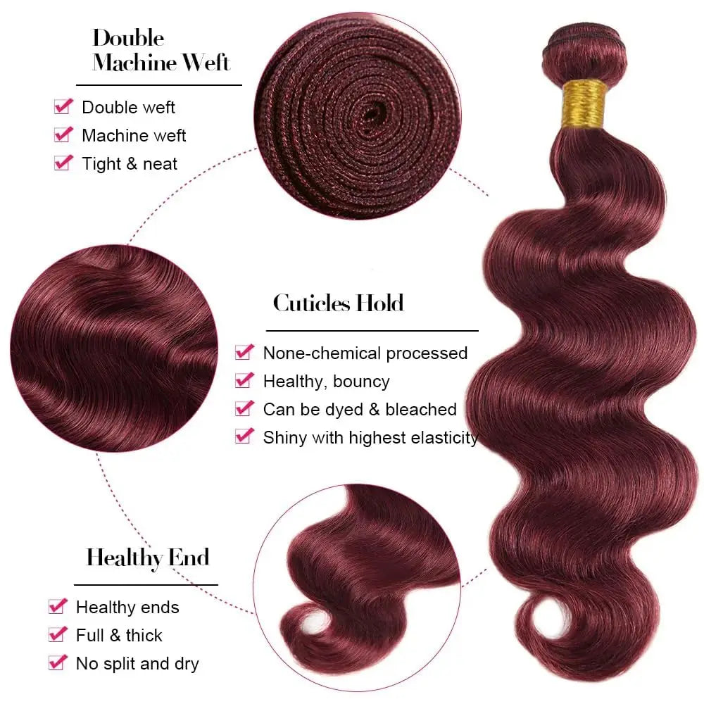 Human Hair Bundles Burgundy Body Wave Bundles Brazilian Red Color