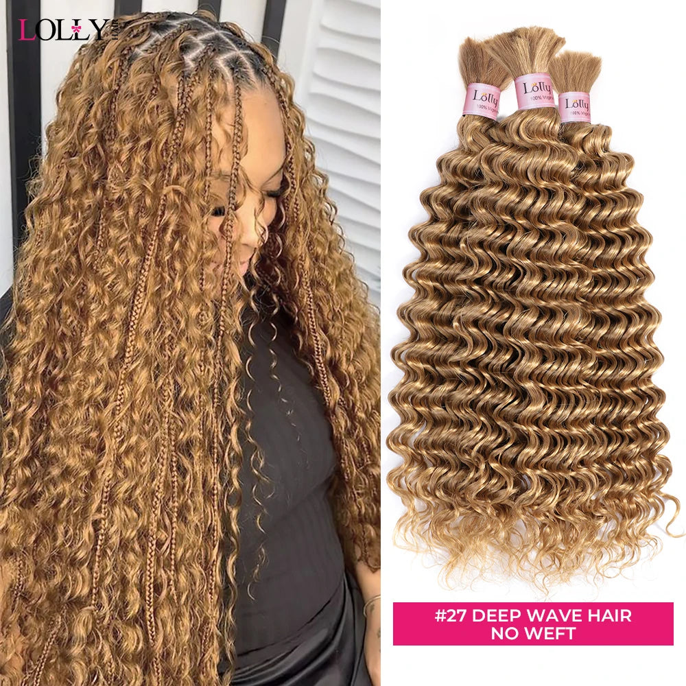 #27 Honey Blonde Bulk Human Hair For Braiding Deep Wave Human Hair