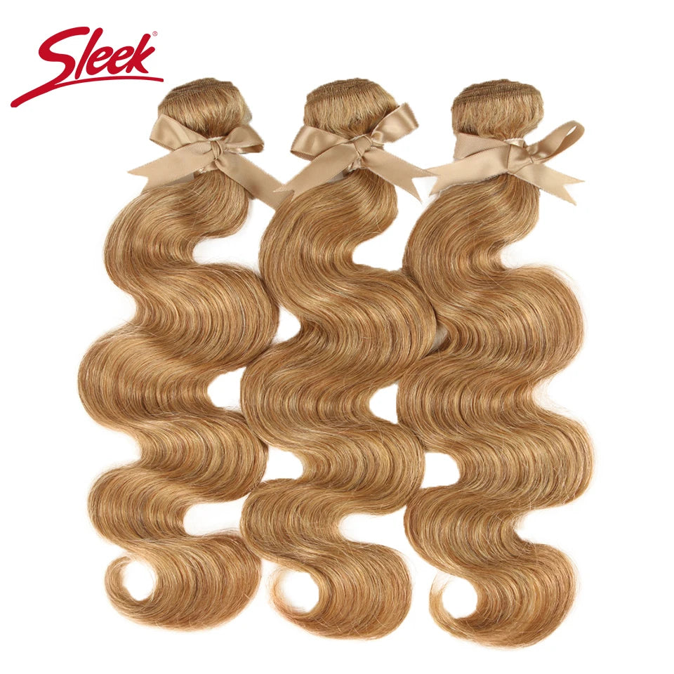 Sleek Honey Blonde 27 Colored Hair Brazilian Body Wave Natural Remy