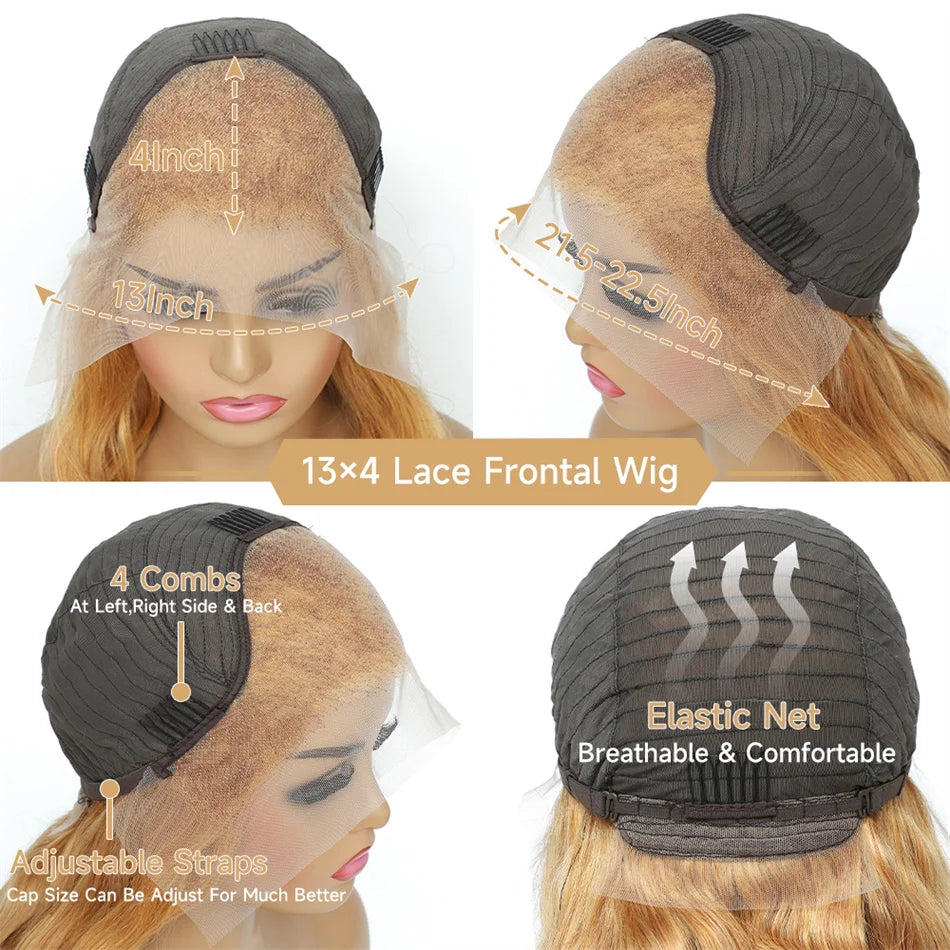 13x4 Transparent Honey Blonde Lace Front Wigs 27# Colored Straight