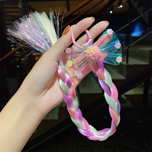 2023 New Girls Cute Cartoon Bow Butterfly Colorful Braid Headband Kids