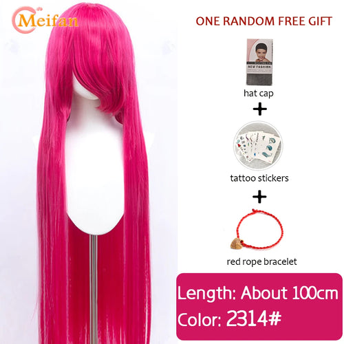 MEIFAN 100CM Synthetic Cosplay Anime Costume Wig Blonde Blue Red Pink