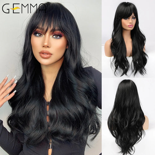 Long Wavy Light Ash Blonde Synthetic Wigs with Bangs for Women Natural