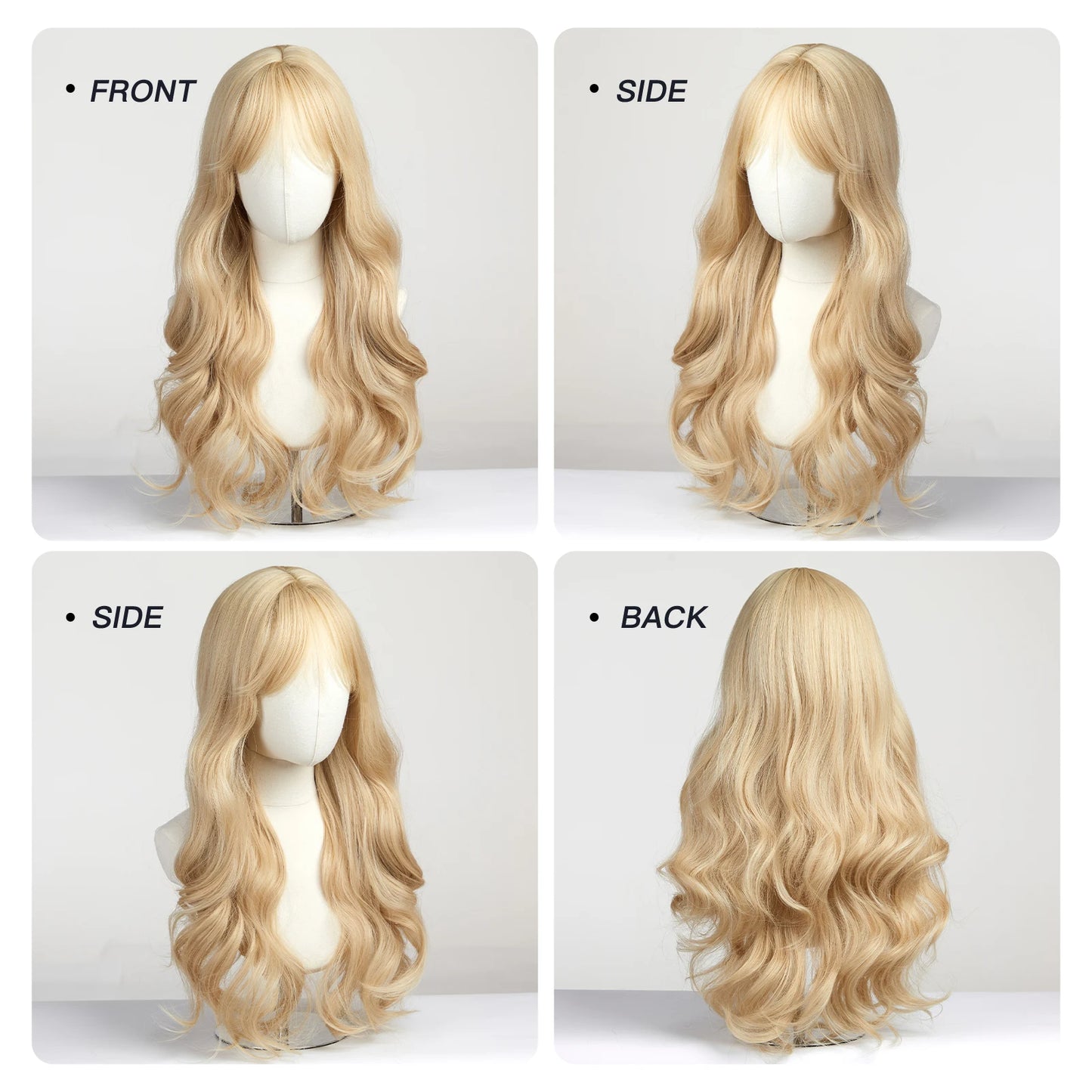 Long Wavy Light Ash Blonde Synthetic Wigs with Bangs for Women Natural