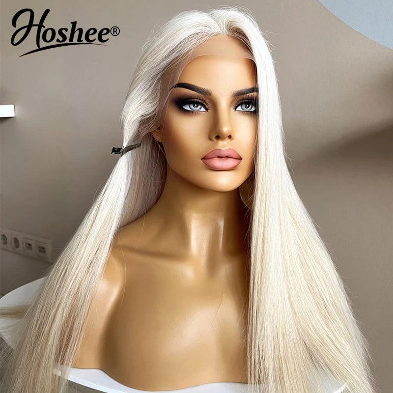 Platinum Blonde Colored Brazilian Remy Human Hair Straight Lace Front