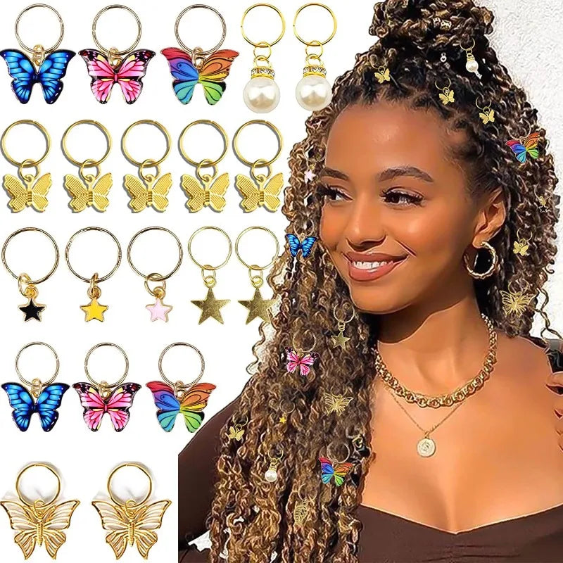 Mixed Butterfly Hair Braid Beads Dreadlock Beads Ring Braiding Hair