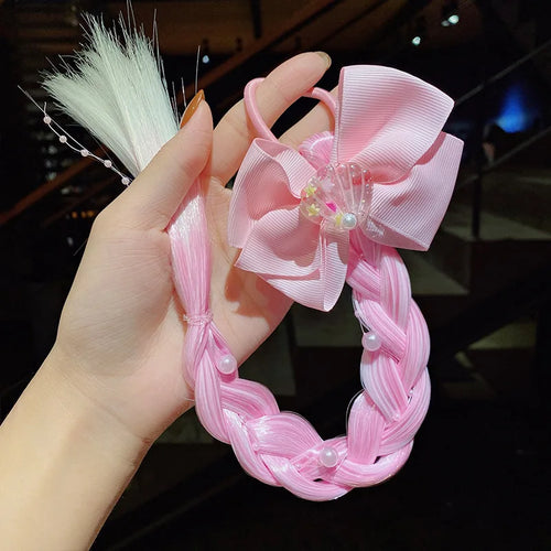 2023 New Girls Cute Cartoon Bow Butterfly Colorful Braid Headband Kids