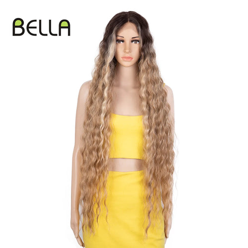 Bella 40 Inch T Part Lace Wigs Synthetic Deep Wave Long Wigs Ombre