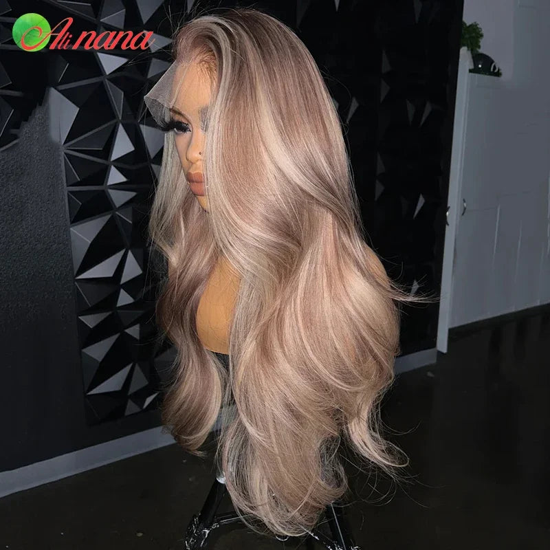 Highlights Gray Blonde Colored HD Lace Frontal Wig Bleached Knots