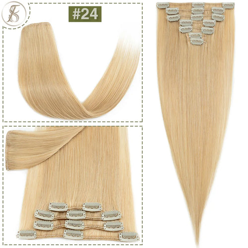 TESS 7Pcs/Set Human Hair Clip In Hair Extensions Natural Extension