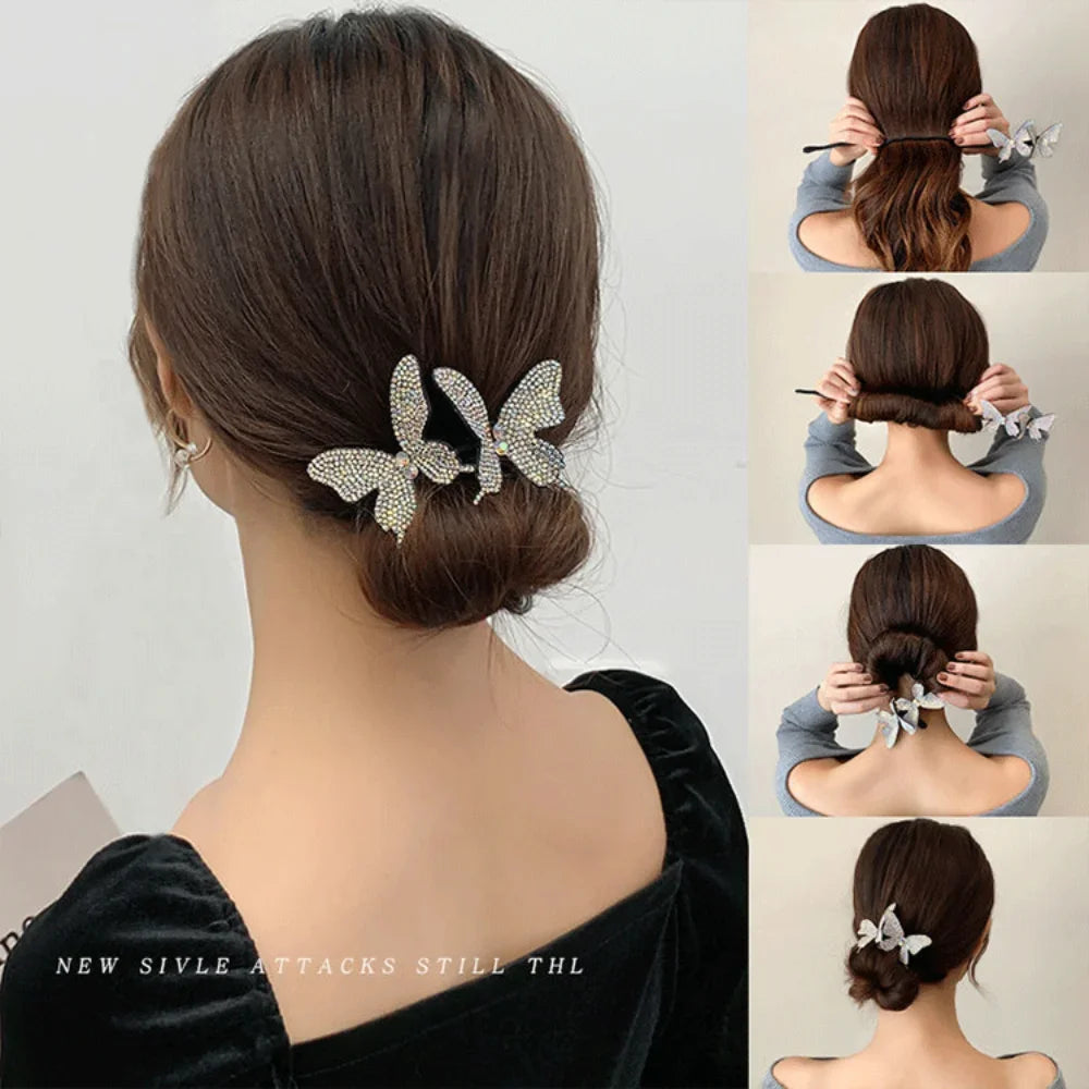 Elegant Crystal Braided Hair Artifact Lazy Curly Hair Stick Butterfly