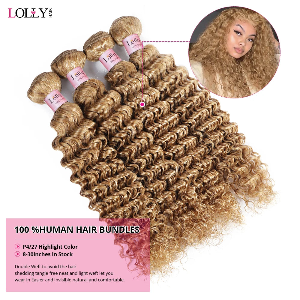 #27 Honey Blonde Bundles Deep Wave Hair Bundles Brazilian Hair Weave