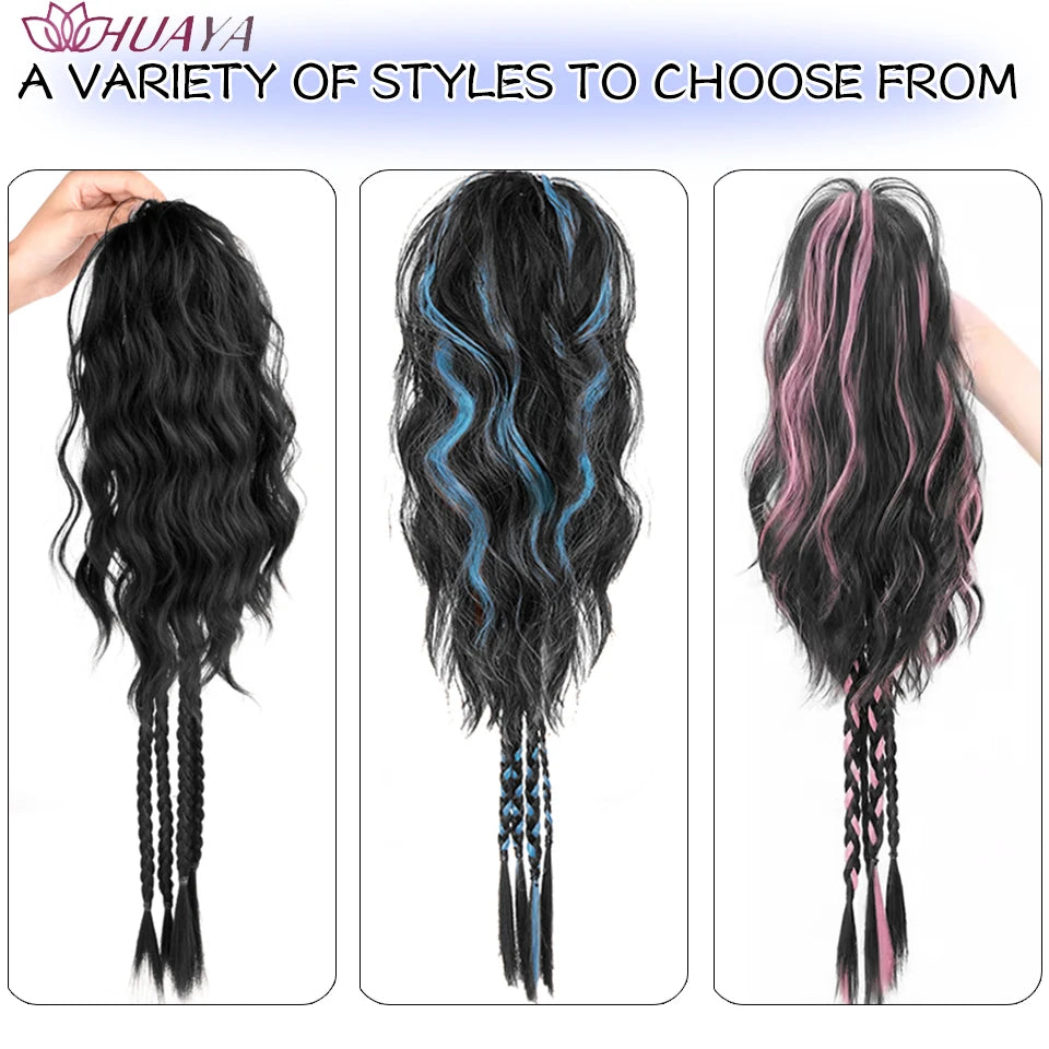 HUAYA Synthetic Claw Clip Ponytail Braid Hair Extensions Long Curly