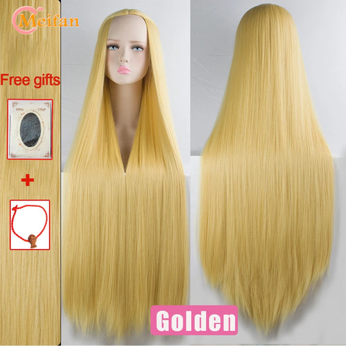 MEIFAN 100CM Synthetic Cosplay Anime Costume Wig Blonde Blue Red Pink