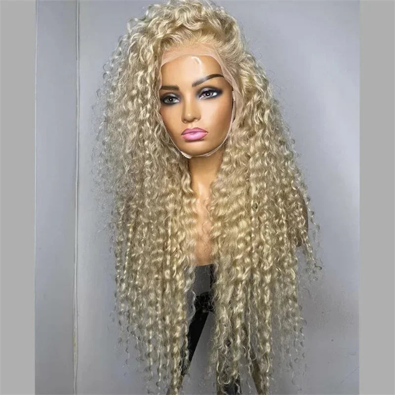 Natural 26" Synthetic Curly PrePlucked 180 Density Blonde Lace Front