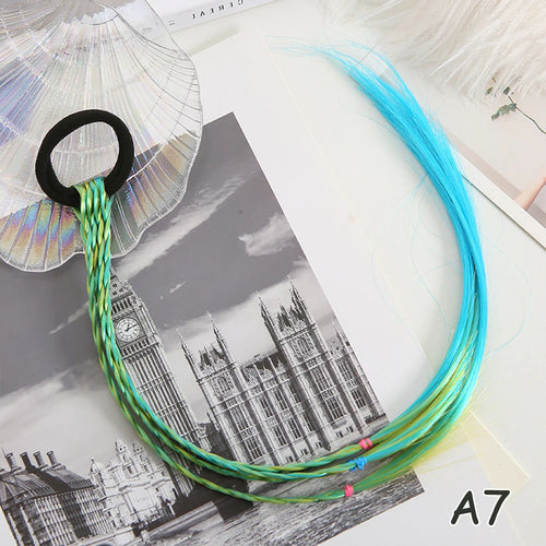 Synthetic Colorful Braids Hair Extensions With Rubber Bands Rainbow