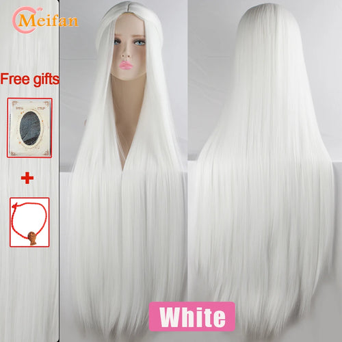 MEIFAN 100CM Synthetic Cosplay Anime Costume Wig Blonde Blue Red Pink