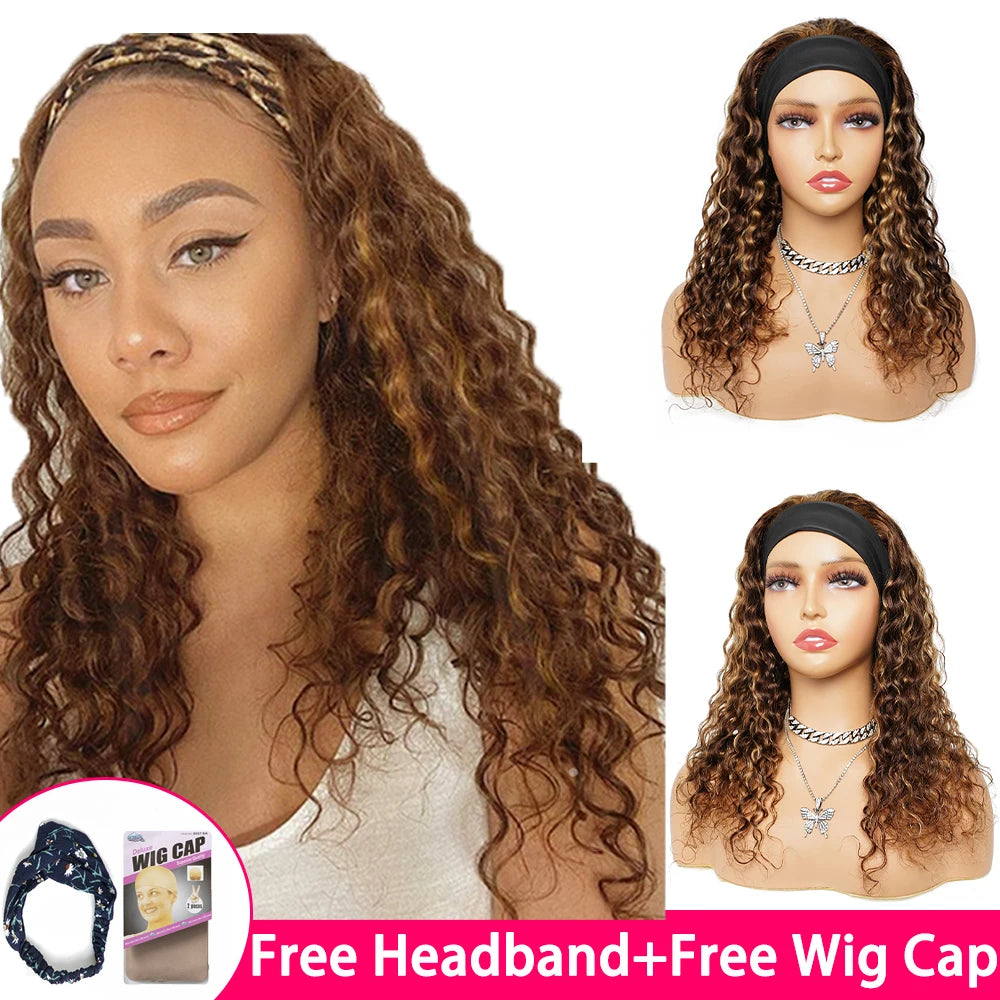 Headband Wigs Ombre Human Hair Water Wave Curly Headband Human Hair