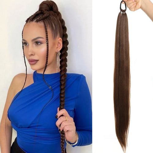 Ponytail Extensions Synthetic With Hair Tie Wrap Around Hair Braid