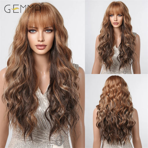 Long Wavy Light Ash Blonde Synthetic Wigs with Bangs for Women Natural