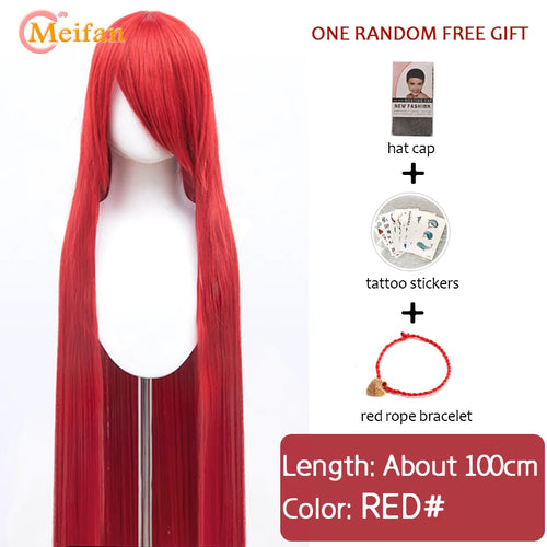 MEIFAN 100CM Synthetic Cosplay Anime Costume Wig Blonde Blue Red Pink