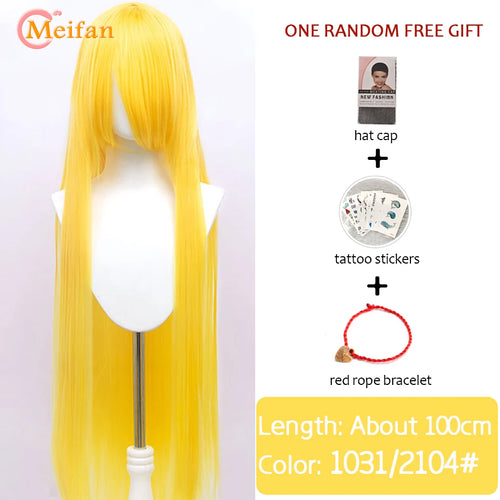 MEIFAN 100CM Synthetic Cosplay Anime Costume Wig Blonde Blue Red Pink