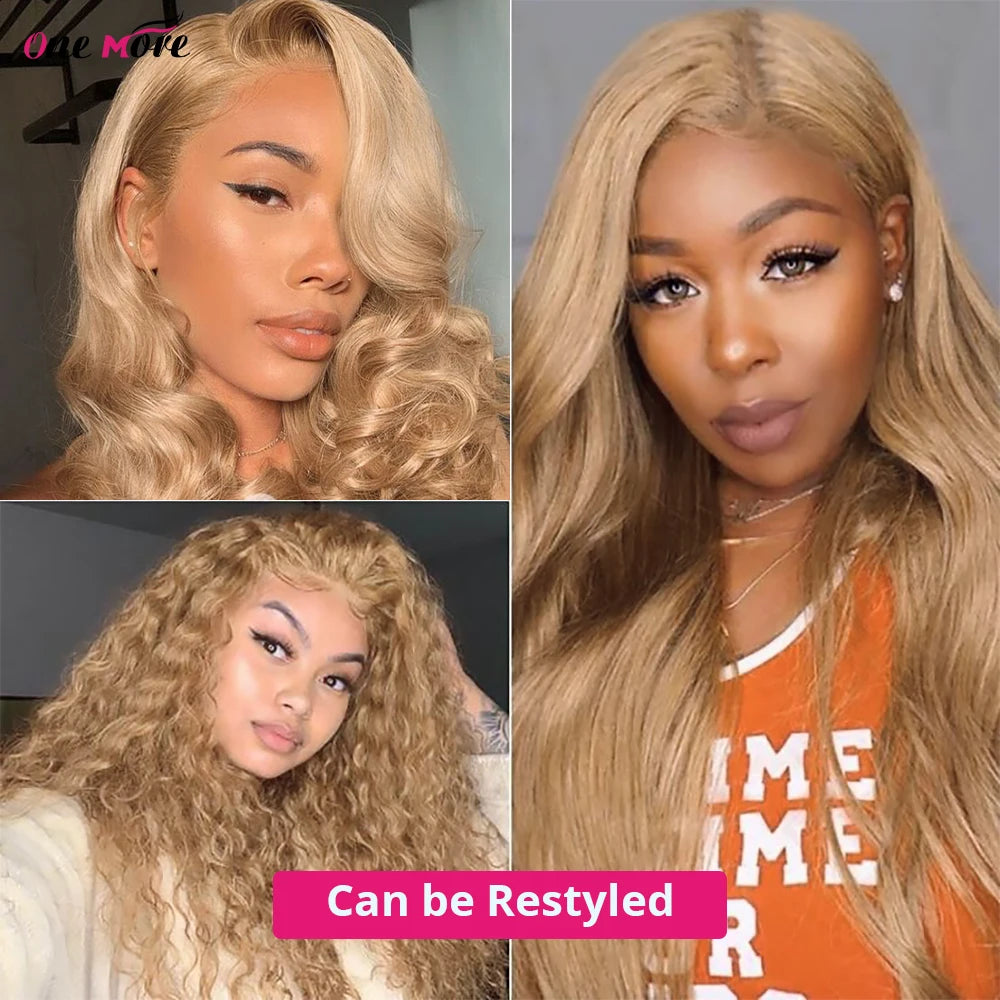 #27 Honey Blonde Lace Front Wig Deep Wave Frontal Wig Curly Human Hair