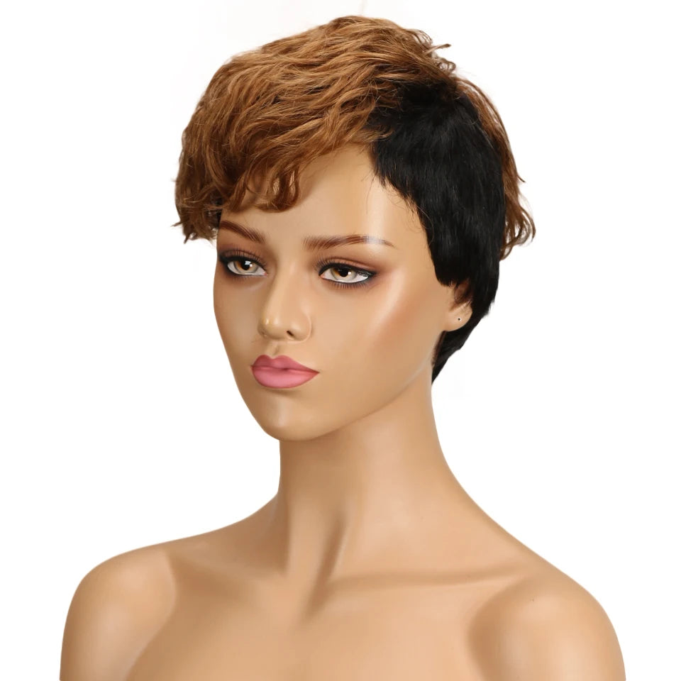 Lekker Wear to go Highlight Gold Brown Short Pixie Cut Human Hair Wigs