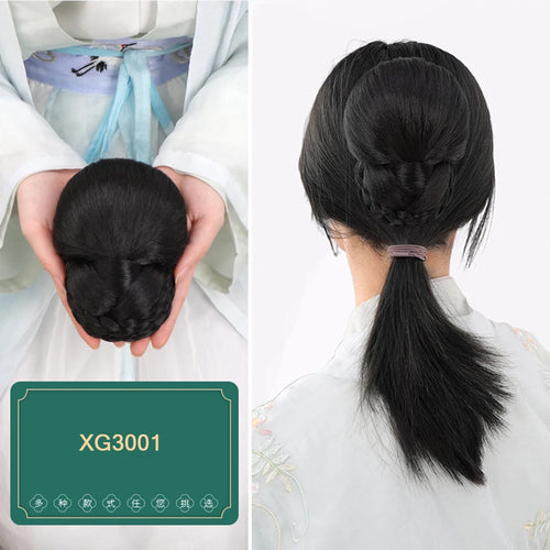 AOSI Synthetic Chinese Traditional Hanfu Wig Hair Bun Retro Black