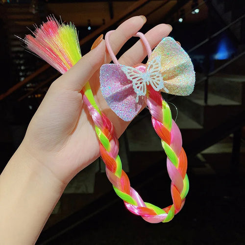 2023 New Girls Cute Cartoon Bow Butterfly Colorful Braid Headband Kids