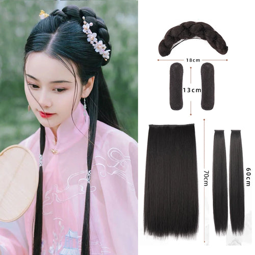 AOSI Synthetic Chinese Traditional Hanfu Wig Hair Bun Retro Black