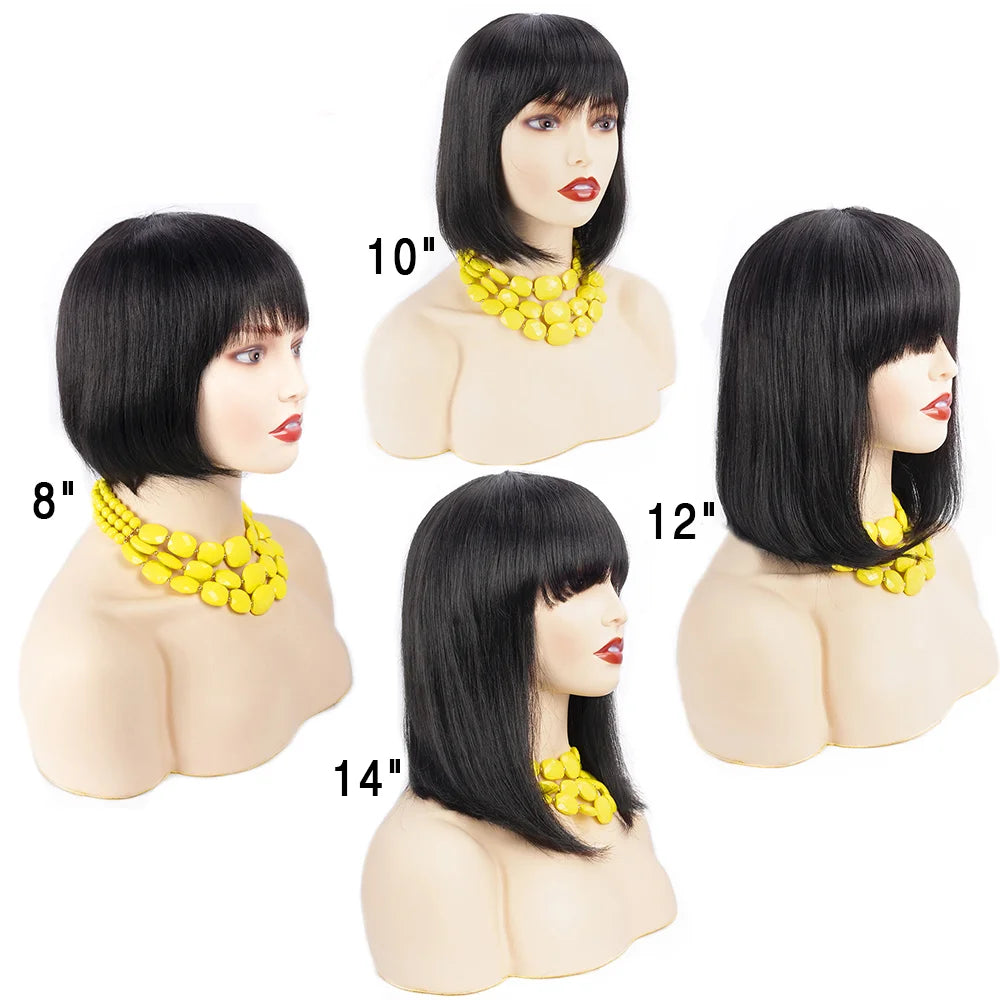 Short Bob Wig with Bangs Straight Human Hair Bob with Bangs Wig Human